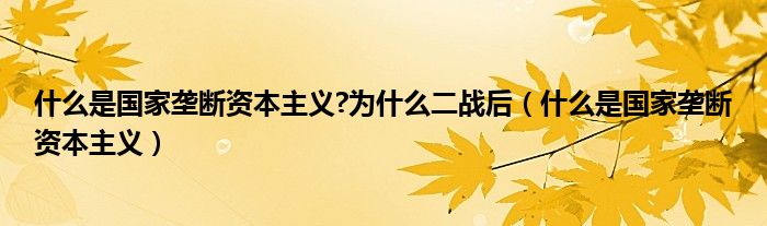 什么是国家垄断资本主义?为什么二战后（什么是国家垄断资本主义）