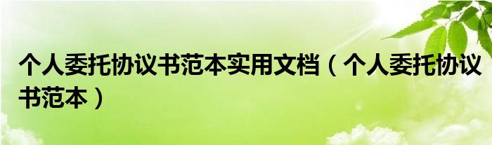 个人委托协议书范本实用文档（个人委托协议书范本）