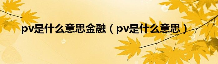 pv是什么意思金融（pv是什么意思）