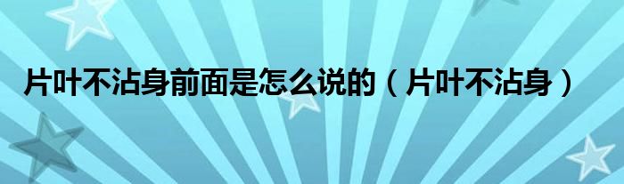 片叶不沾身前面是怎么说的（片叶不沾身）