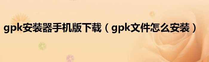 gpk安装器手机版下载（gpk文件怎么安装）