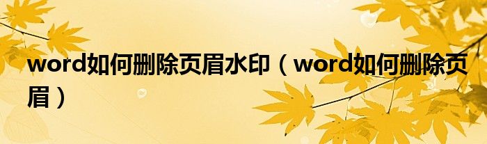 word如何删除页眉水印（word如何删除页眉）