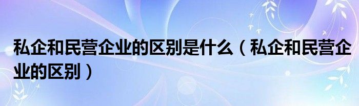 私企和民营企业的区别是什么（私企和民营企业的区别）