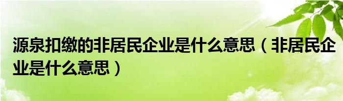 源泉扣缴的非居民企业是什么意思（非居民企业是什么意思）