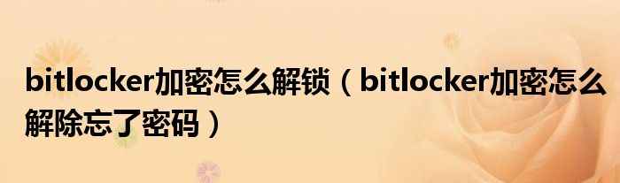 bitlocker加密怎么解锁（bitlocker加密怎么解除忘了密码）