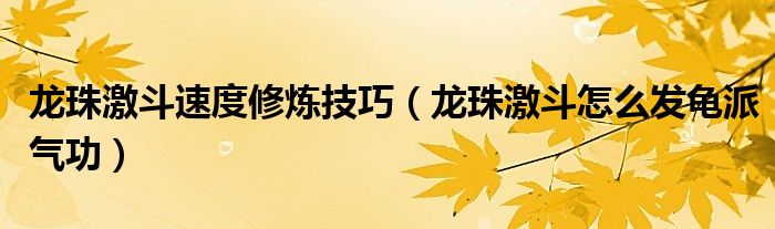 龙珠激斗速度修炼技巧（龙珠激斗怎么发龟派气功）