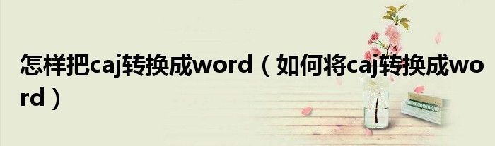 怎样把caj转换成word（如何将caj转换成word）