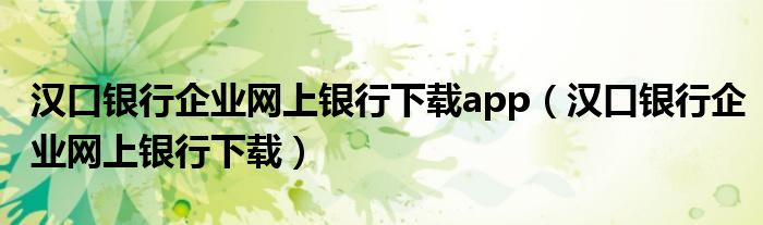 汉口银行企业网上银行下载app（汉口银行企业网上银行下载）