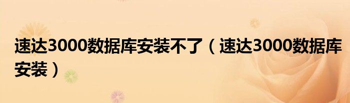 速达3000数据库安装不了（速达3000数据库安装）