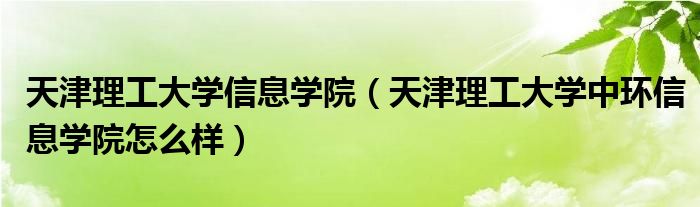 天津理工大学信息学院（天津理工大学中环信息学院怎么样）