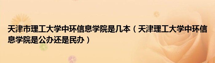 天津市理工大学中环信息学院是几本（天津理工大学中环信息学院是公办还是民办）