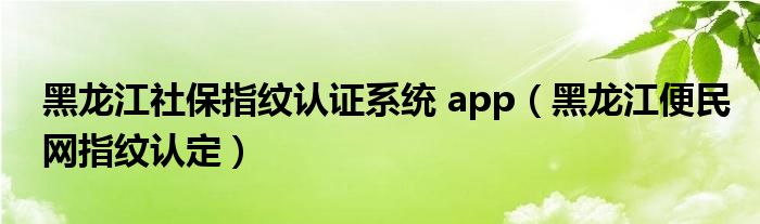 黑龙江社保指纹认证系统 app（黑龙江便民网指纹认定）