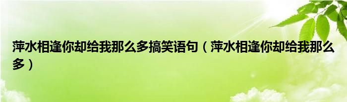 萍水相逢你却给我那么多搞笑语句（萍水相逢你却给我那么多）