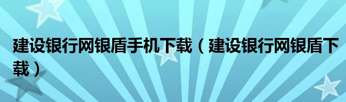 建设银行网银盾手机下载（建设银行网银盾下载）