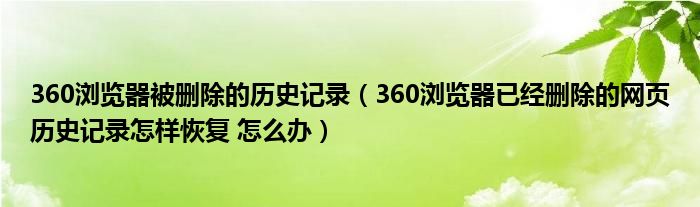 360浏览器被删除的历史记录（360浏览器已经删除的网页历史记录怎样恢复 怎么办）