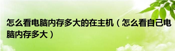 怎么看电脑内存多大的在主机（怎么看自己电脑内存多大）