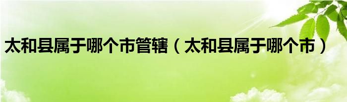 太和县属于哪个市管辖（太和县属于哪个市）