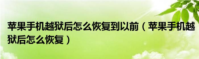 苹果手机越狱后怎么恢复到以前（苹果手机越狱后怎么恢复）