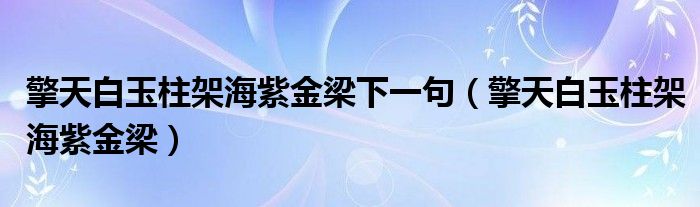 擎天白玉柱架海紫金梁下一句（擎天白玉柱架海紫金梁）