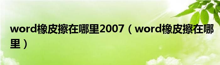 word橡皮擦在哪里2007（word橡皮擦在哪里）