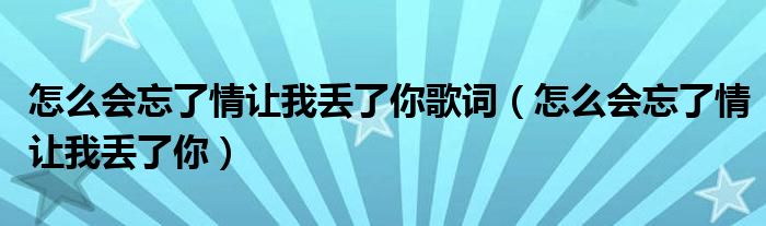 怎么会忘了情让我丢了你歌词（怎么会忘了情让我丢了你）