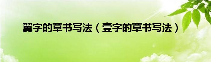 翼字的草书写法（壹字的草书写法）