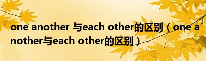 one another 与each other的区别（one another与each other的区别）