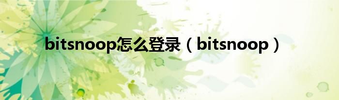 bitsnoop怎么登录（bitsnoop）