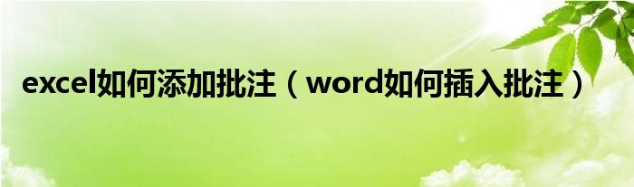 excel如何添加批注（word如何插入批注）