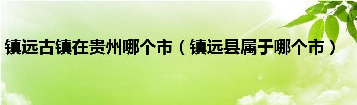 镇远古镇在贵州哪个市（镇远县属于哪个市）