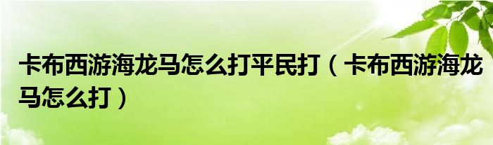 卡布西游海龙马怎么打平民打（卡布西游海龙马怎么打）