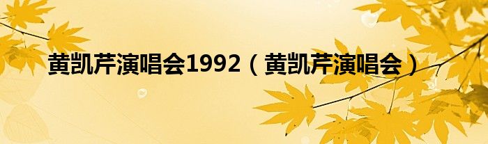 黄凯芹演唱会1992（黄凯芹演唱会）