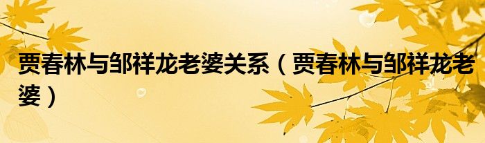 贾春林与邹祥龙老婆关系（贾春林与邹祥龙老婆）