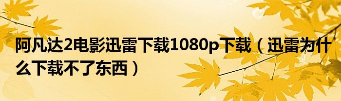 阿凡达2电影迅雷下载1080p下载（迅雷为什么下载不了东西）