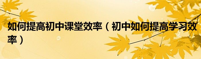 如何提高初中课堂效率（初中如何提高学习效率）