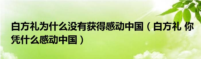 白方礼为什么没有获得感动中国（白方礼 你凭什么感动中国）