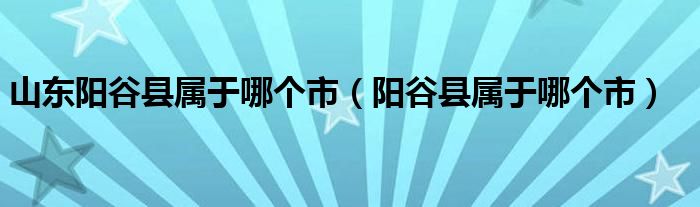 山东阳谷县属于哪个市（阳谷县属于哪个市）