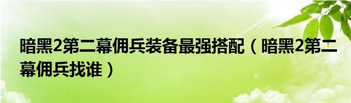 暗黑2第二幕佣兵装备最强搭配（暗黑2第二幕佣兵找谁）