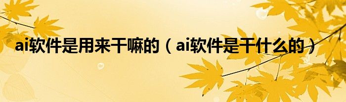 ai软件是用来干嘛的（ai软件是干什么的）