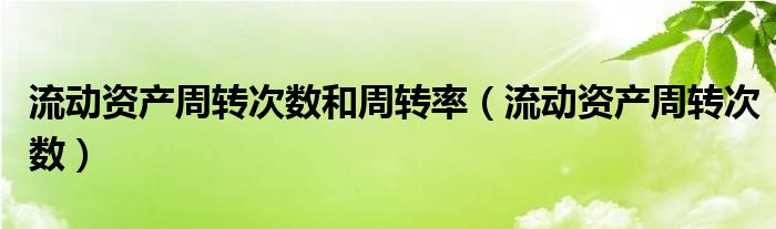 流动资产周转次数和周转率（流动资产周转次数）