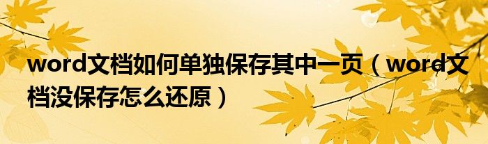 word文档如何单独保存其中一页（word文档没保存怎么还原）