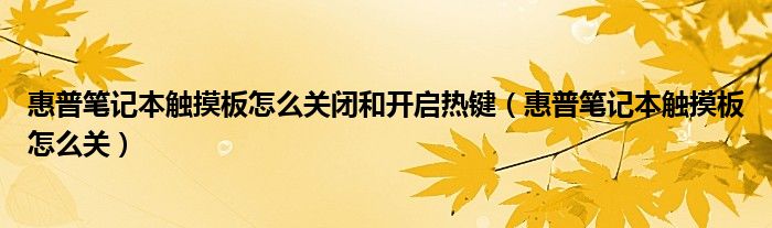 惠普笔记本触摸板怎么关闭和开启热键（惠普笔记本触摸板怎么关）