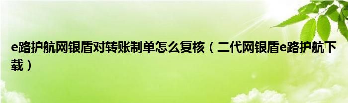 e路护航网银盾对转账制单怎么复核（二代网银盾e路护航下载）