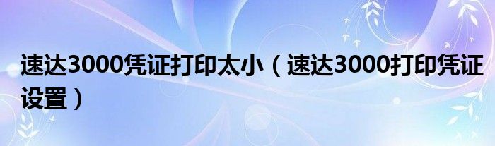 速达3000凭证打印太小（速达3000打印凭证设置）