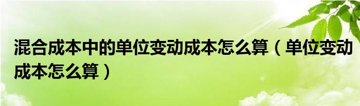 混合成本中的单位变动成本怎么算（单位变动成本怎么算）