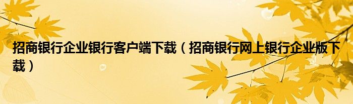 招商银行企业银行客户端下载（招商银行网上银行企业版下载）