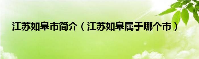 江苏如皋市简介（江苏如皋属于哪个市）