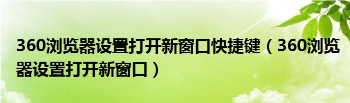 360浏览器设置打开新窗口快捷键（360浏览器设置打开新窗口）