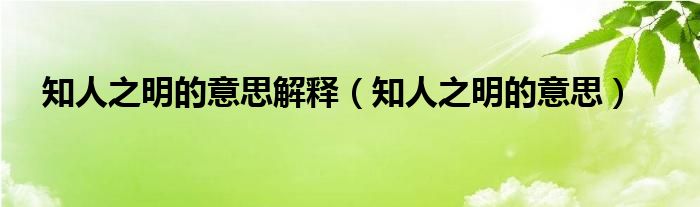 知人之明的意思解释（知人之明的意思）