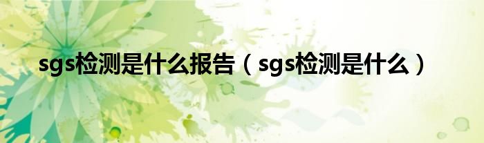 sgs检测是什么报告（sgs检测是什么）